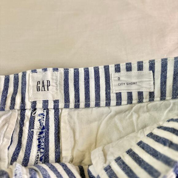 GAP Stripped City Shorts 0 Blue and White Linen Summer - Picture 4 of 4